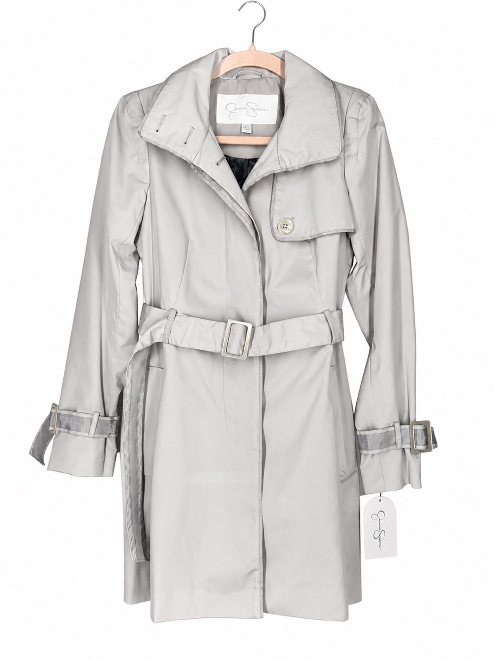 Jessica Simpson NWT XS Gray Belted Trench Coat Lightweight Jacket